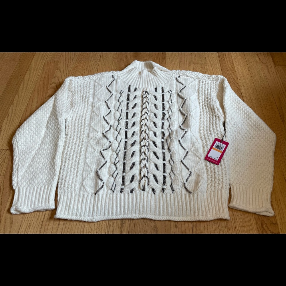Vince Camuto Chain Cable Stitch Mock Neck Sweater